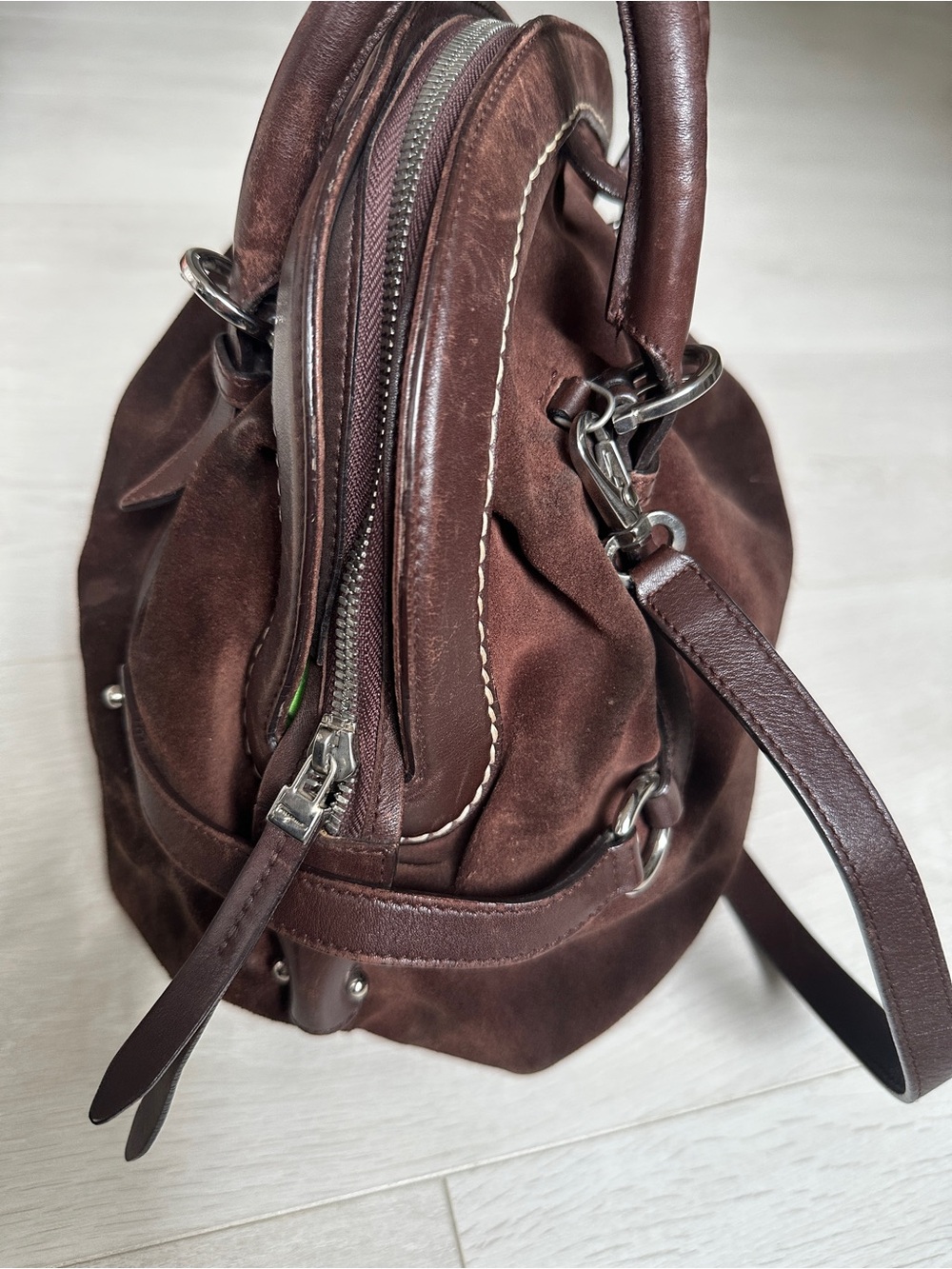 Vtg Salvatore Ferragamo Chocolate Suede & Leather Handbag Shoulder Bag Dome Bag - Picture 7 of 16